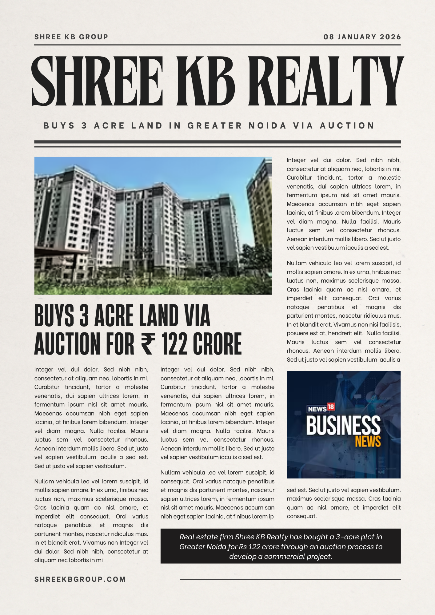 Shree KB Realty buys 3-acre land in Greater Noida via auction for Rs 122 cr