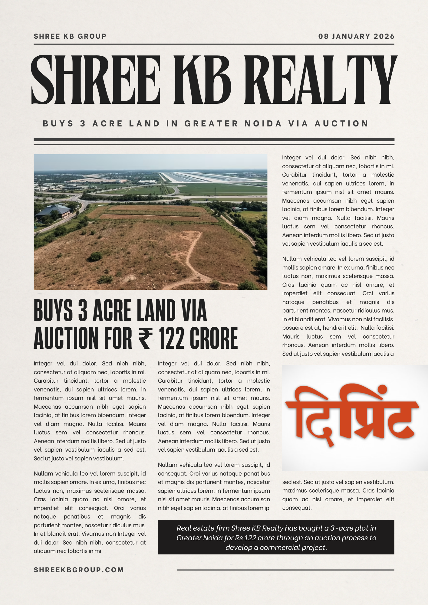 Shree KB Realty buys three acres of land in Greater Noida for Rs 122 crore through auction